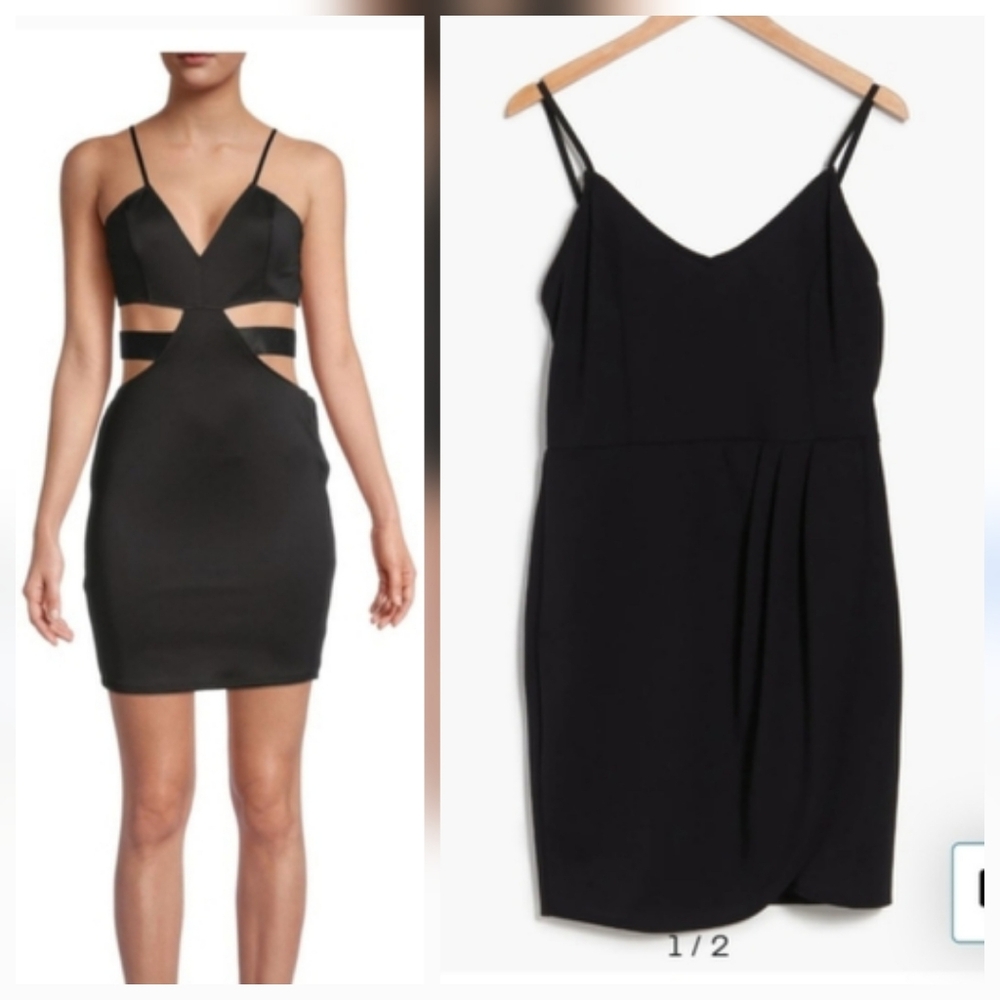 2pc Bundle Bebe Tulip Staghetti Sleeveless La Mini Cut Out Little Black Dress L